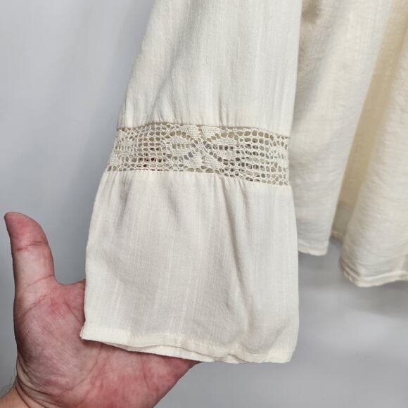NWT Old Navy Cream Boho Lace Crochet Pintucked Peasant Top Women's M - Picture 7 of 10